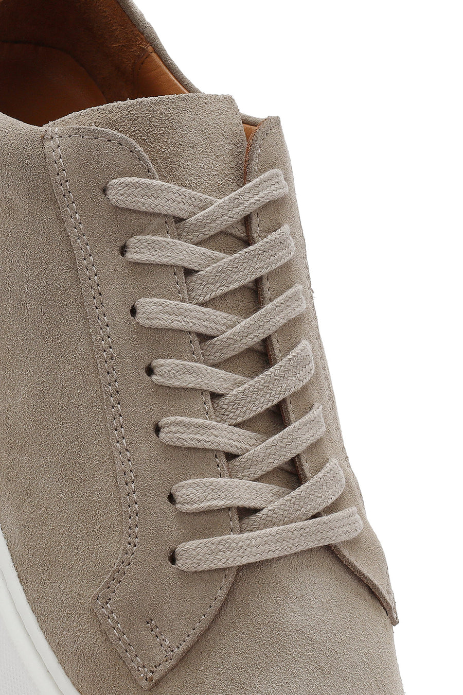 Erkek Bej Kalın Tabanlı Bağcıklı Süet Deri Sneaker
