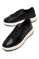 Erkek Siyah Bağcıklı Kalın Tabanlı Deri Sneaker | Derimod