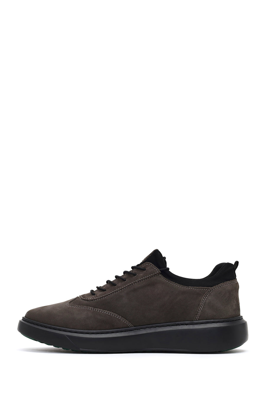 Male Gray Lace-Up Thick-Soled Nubuck Leather Sneaker