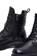 Woman Black Lace-Up Zip Closure Leather Combat Boots | Derimod