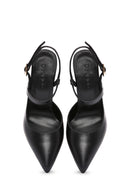 Women's Black Ankle Strap Thin Heeled Leather Shoes | Derimod