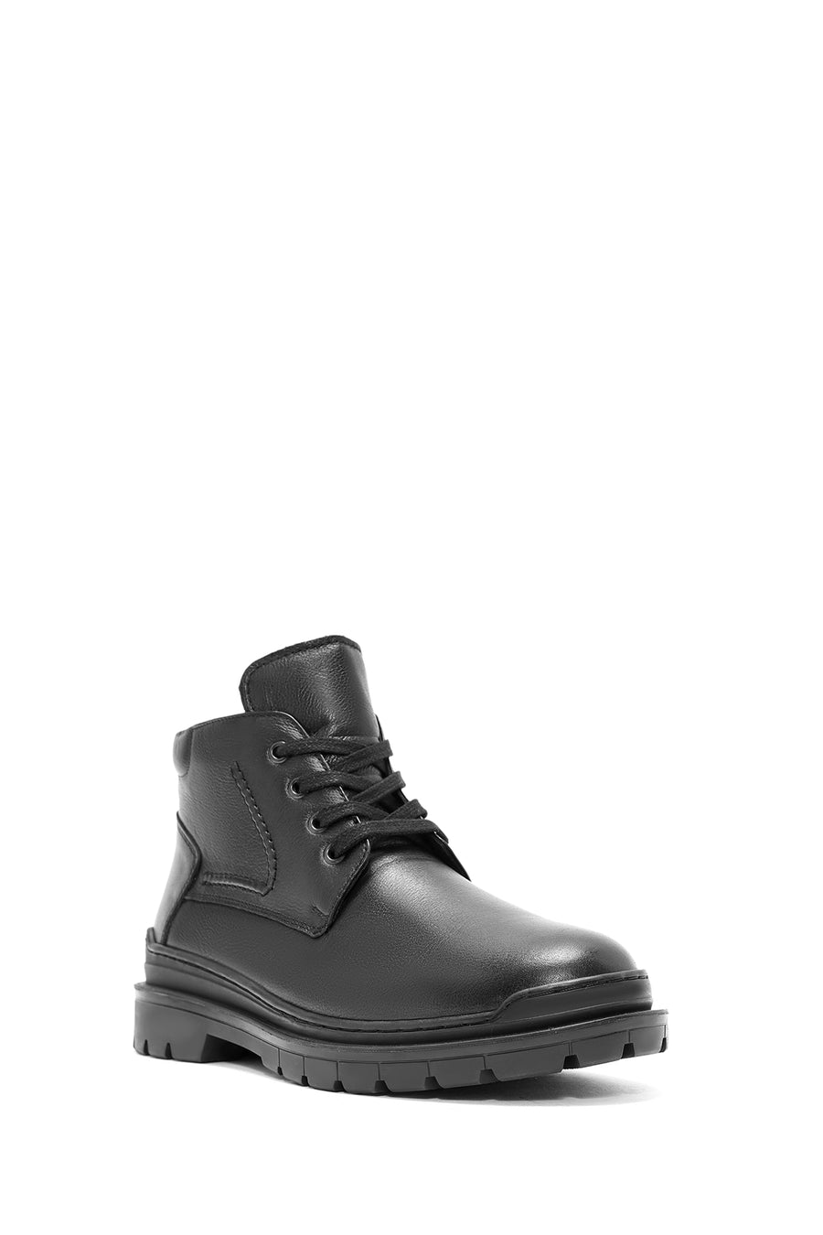 Men's Black Lace-Up Leather Casual Boots