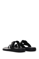 Women's Black Leather Flip-Flop Comfort Slippers | Derimod