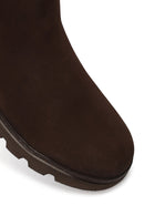 Male Brown Thick-Soled Nubuck Leather Chelsea Boots | Derimod