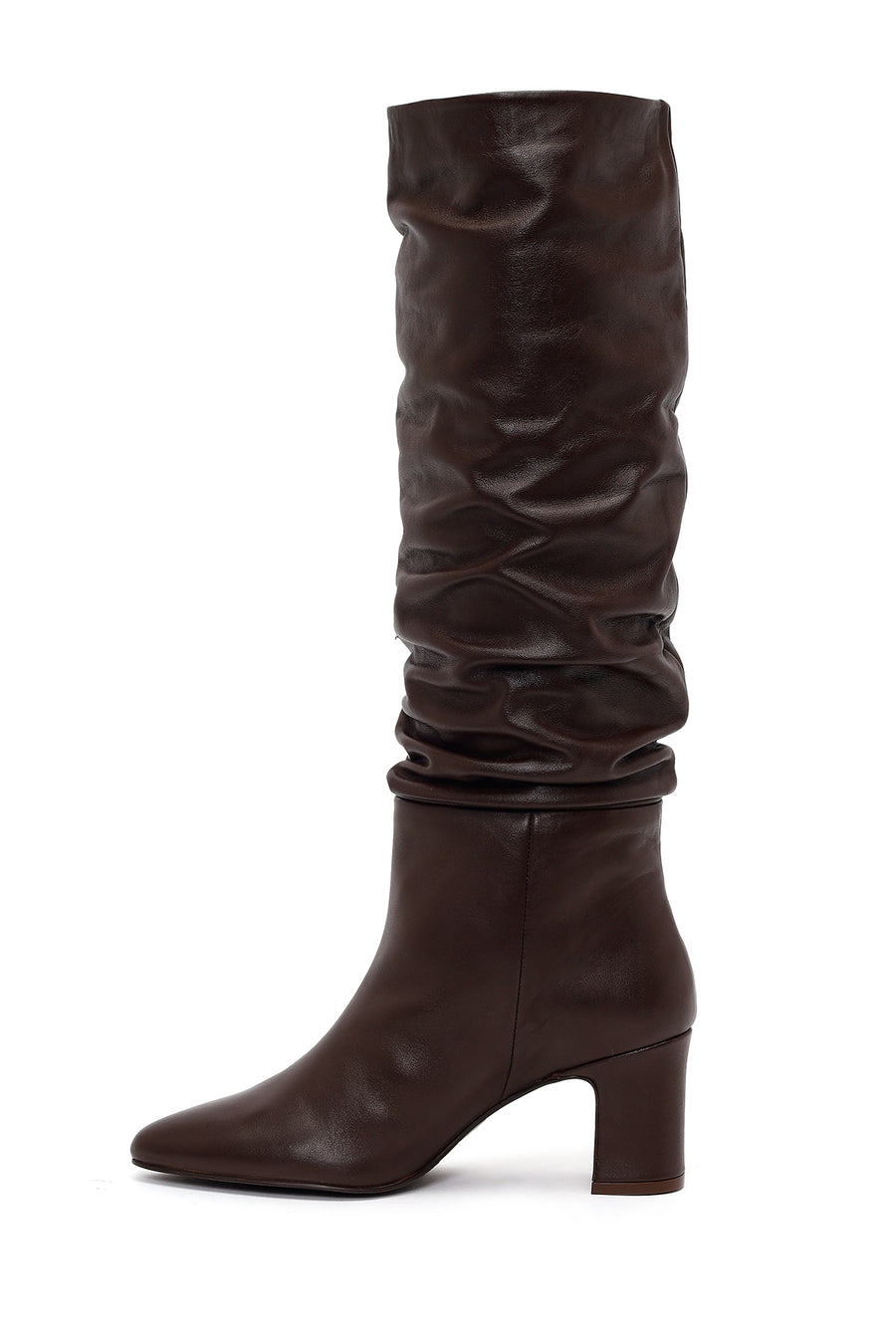 Woman Brown Thick-heeled Leather Boots
