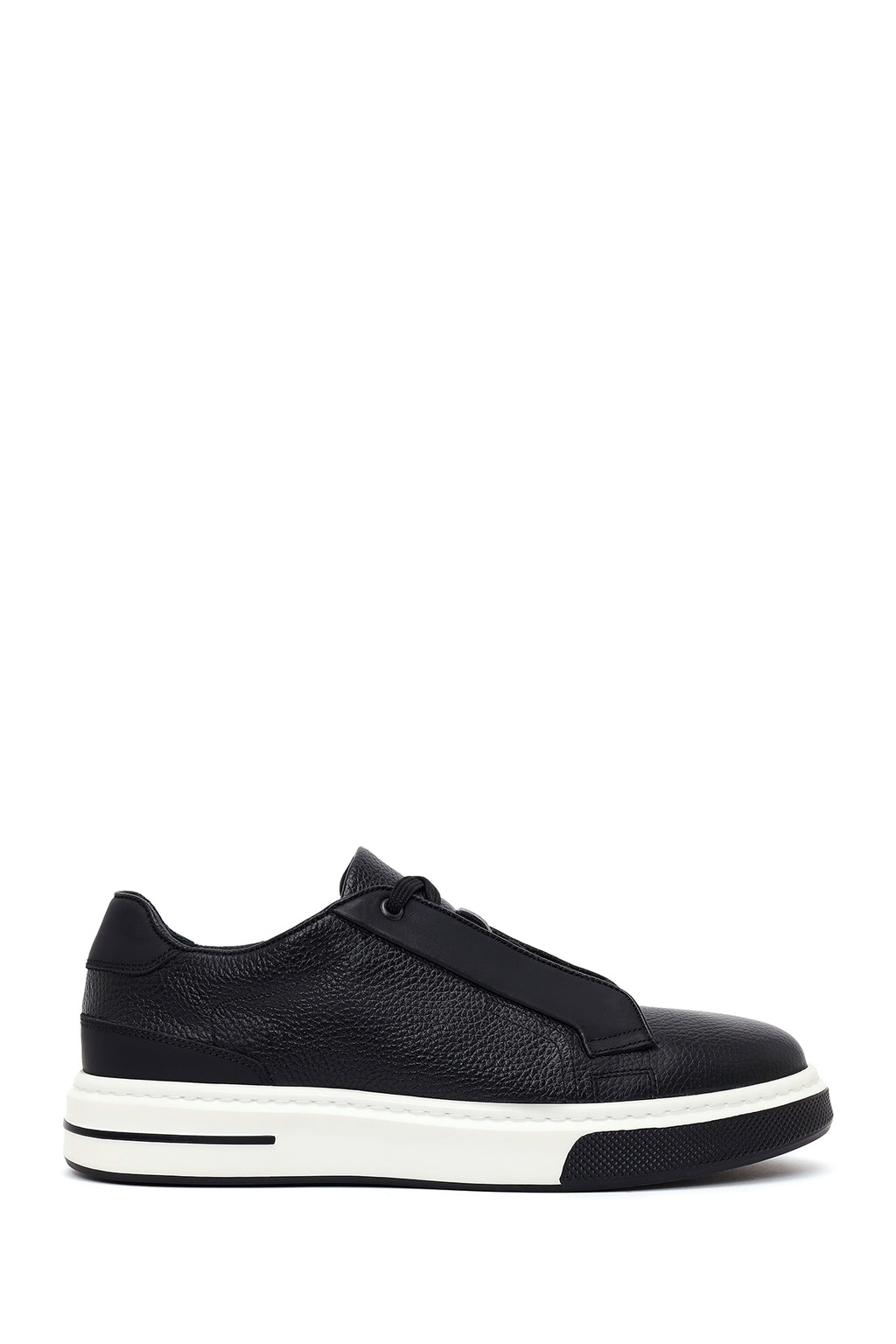 Erkek Siyah Bağcıklı Kalın Tabanlı Deri Sneaker