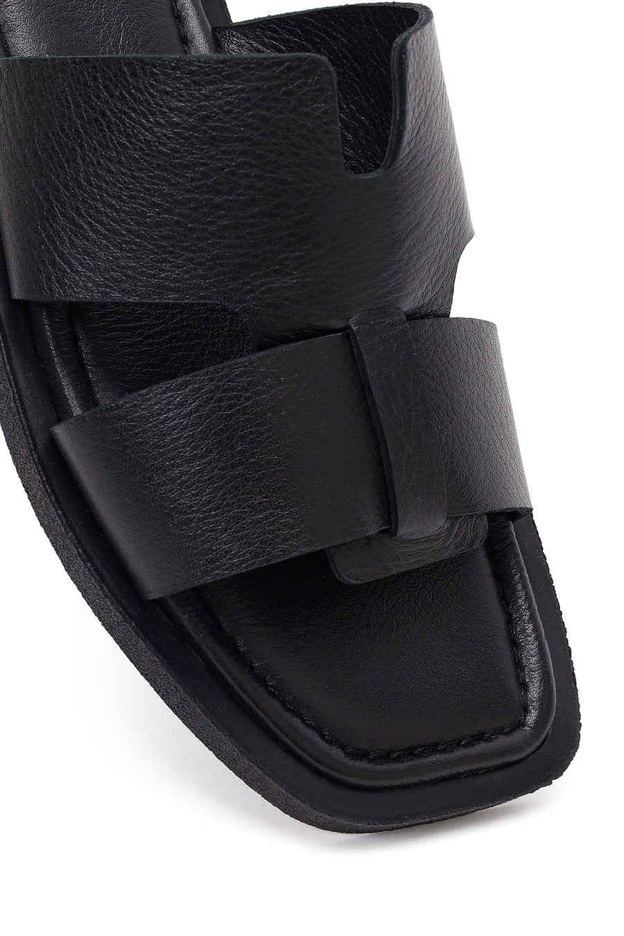 Women's Black Leather Slippers