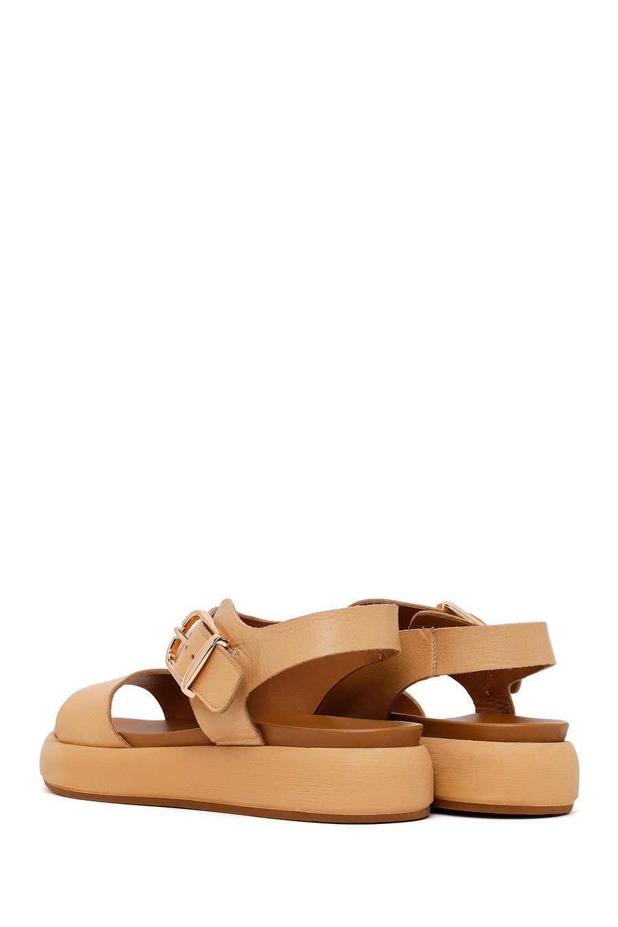 Woman Beige Buckled Thick-Soled Leather Sandal