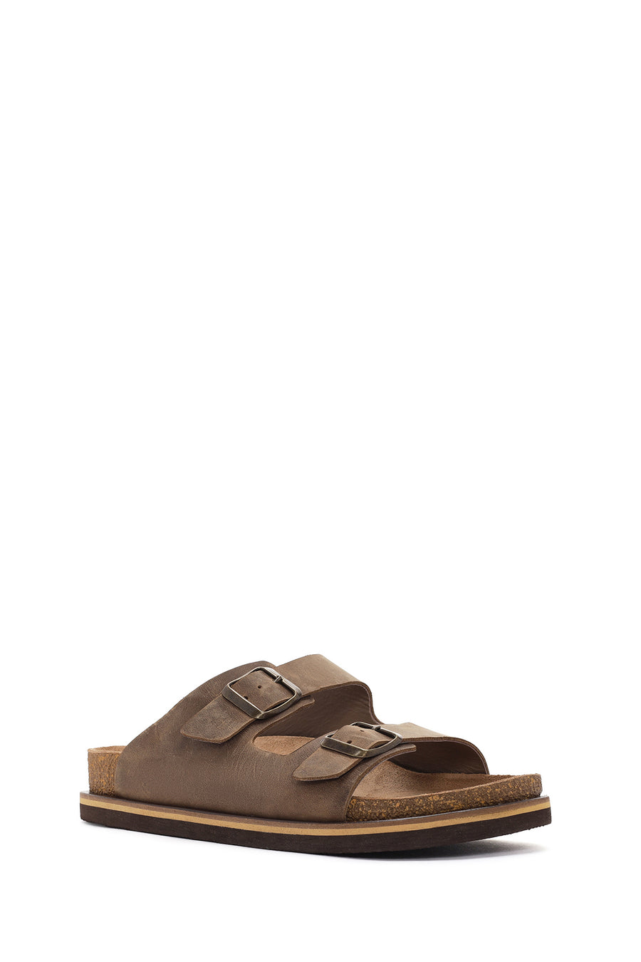 Men's Beige Buckled Nubuck Leather Slippers
