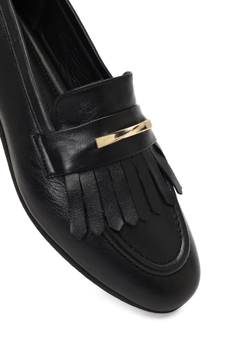 Kadın Siyah Tokalı Deri Loafer