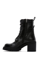 Women's Black Leather Zippered Heeled Boots | Derimod