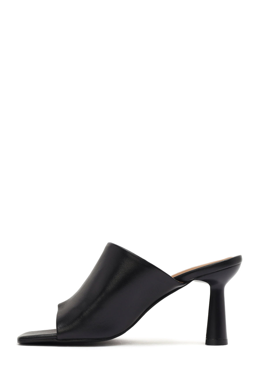 Women's Black Heeled Leather Slippers