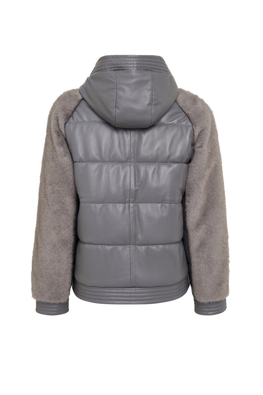 Prague Women's Grey Hooded Teddy Leather Jacket