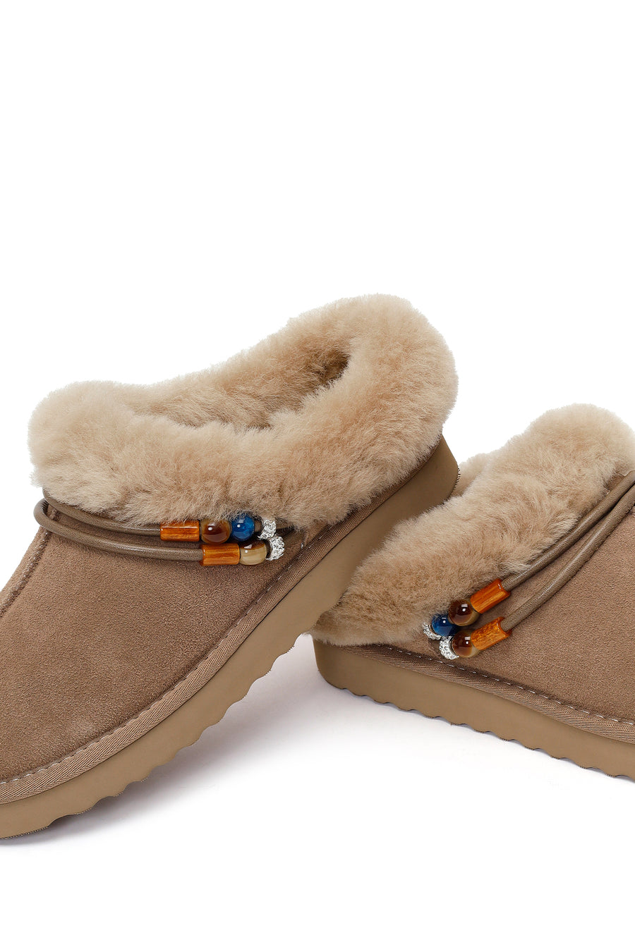 Woman Mink Stone-Embellished Suede Teddy Slipper