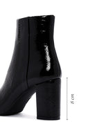 Women's Black Zippered Thick Heeled Patent Leather Boots | Derimod