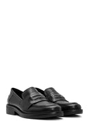 Women's Black Stone Detailed Leather Masculine Loafer | Derimod