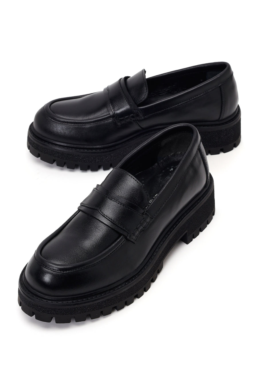 Kadın Siyah Kalın Tabanlı Deri Maskülen Loafer
