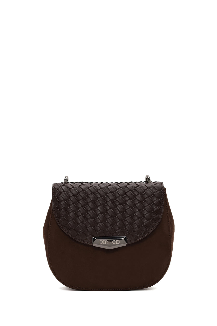 Woman Black Chain Long-Strap Braided Crossbody Bag