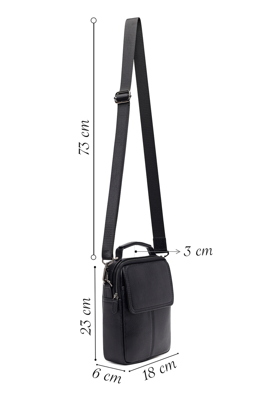 Male Black Long Strap Leather Handbag