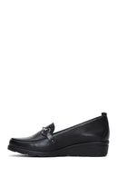 Women's Black Leather Wedge Heeled Comfort Loafer | Derimod