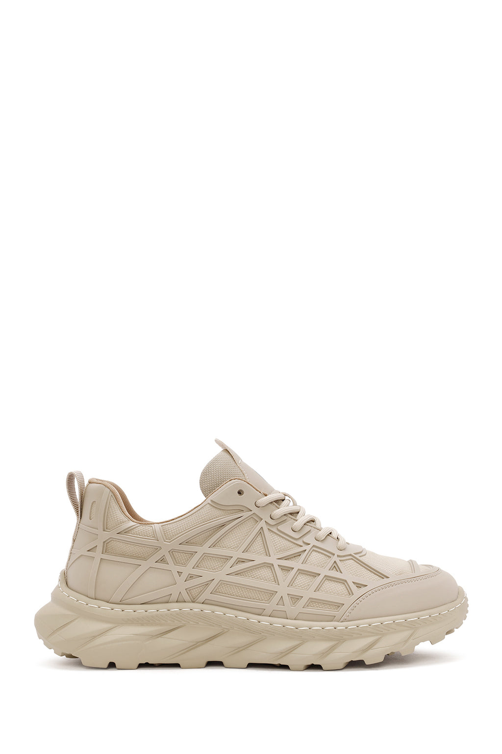 Erkek Bej Bağcıklı Kalın Tabanlı Kumaş Sneaker