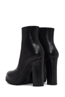 Woman Black Zip Closure High-Heeled Leather Boots | Derimod