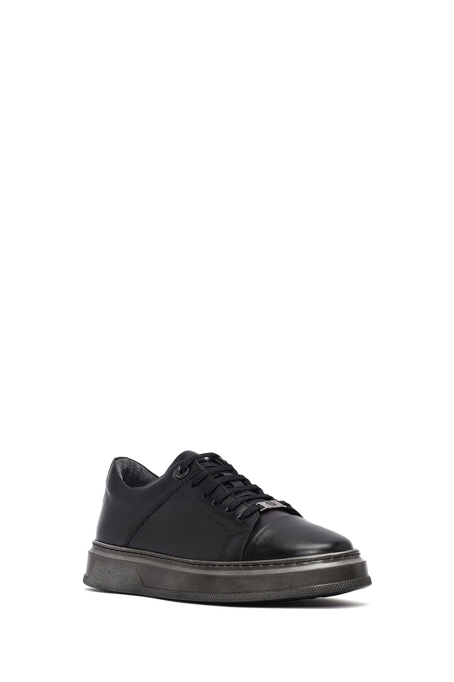 Erkek Siyah Bağcıklı Deri Sneaker