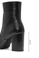 Women's Black Zippered Thick Heeled Leather Boots | Derimod