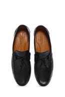 Men's Black Leather Printed Tassel Loafer | Derimod