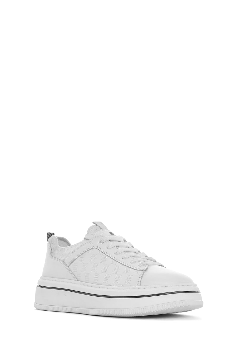 Erkek Beyaz Bağcıklı Kalın Tabanlı Deri Sneaker