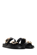 Woman Black Double-Buckle Slippers | Derimod