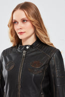 Tampa Women's Bronze Emblem Sports Leather Coat | Derimod