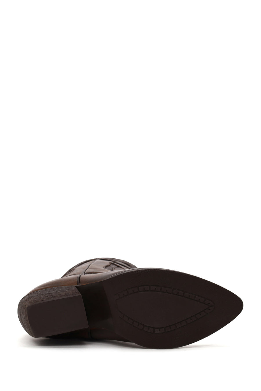 Woman Brown Short Chunky-Heeled Leather Cowboy Boots