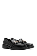 Women's Black Buckle Detailed Leather Masculine Loafer | Derimod