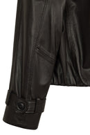 April Woman Black Short Oversize Leather Jacket | Derimod