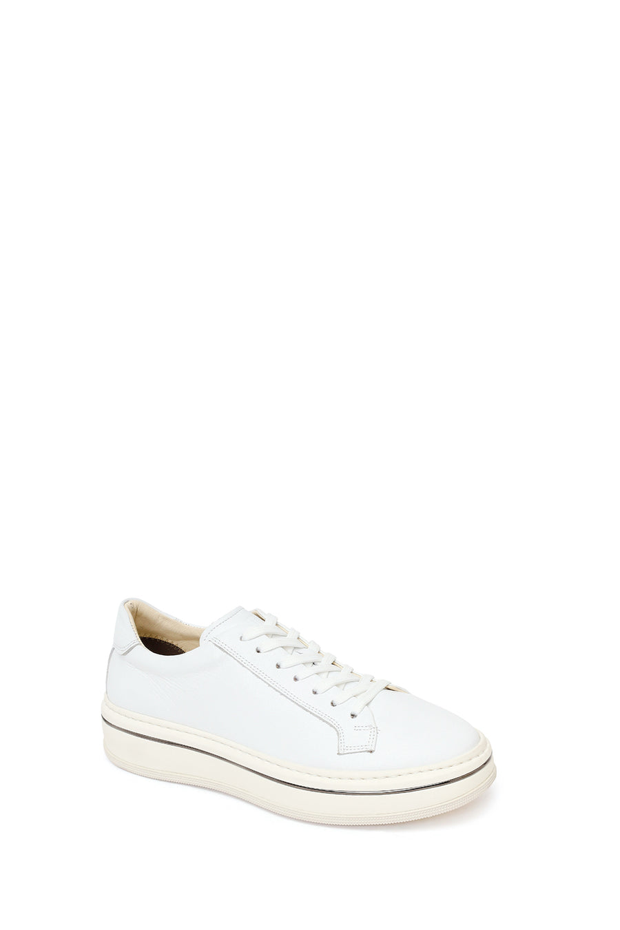 Men's White Lace-up Thick-Sole Leather Sneaker