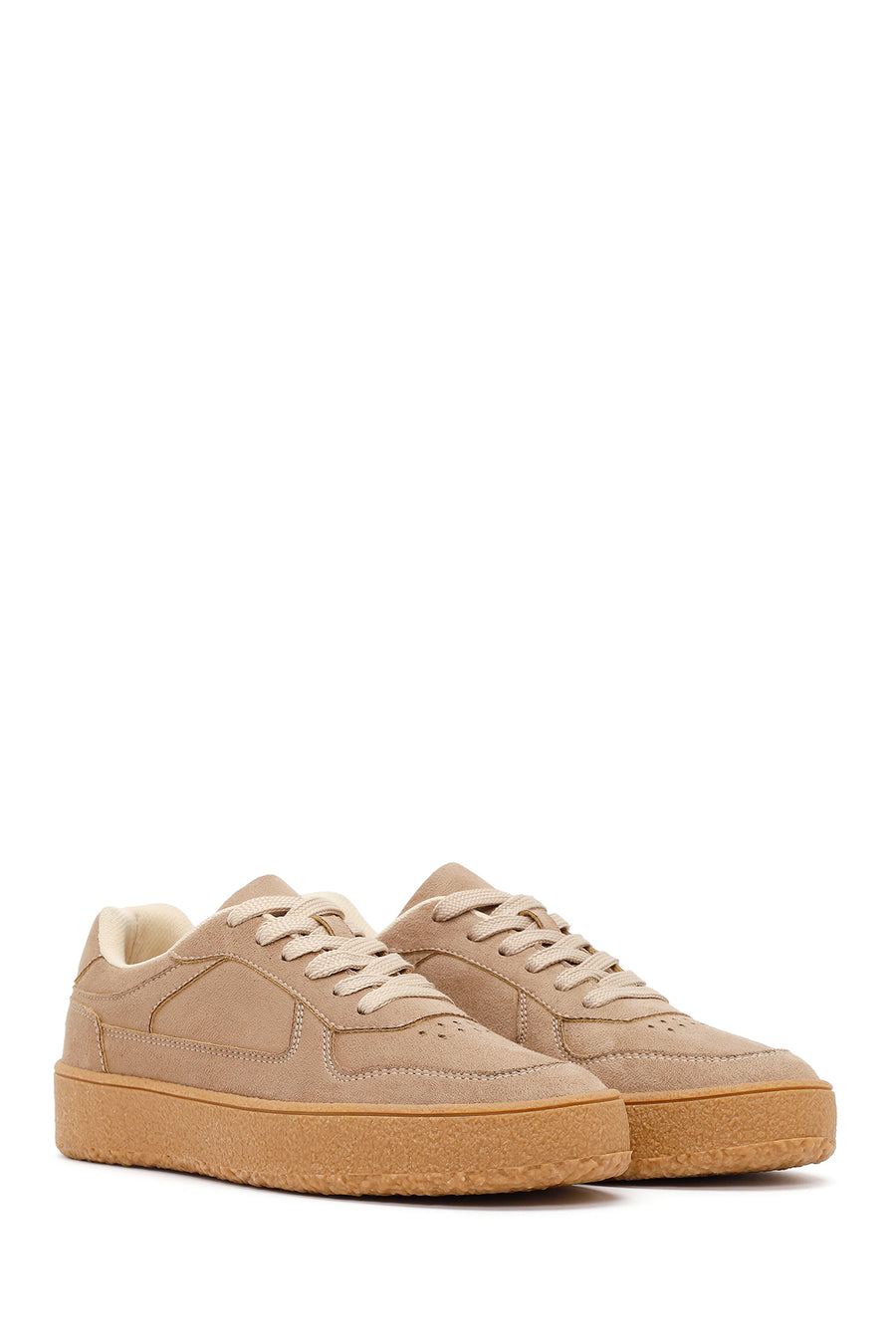 Kadın Bej Bağcıklı Süet Sneaker