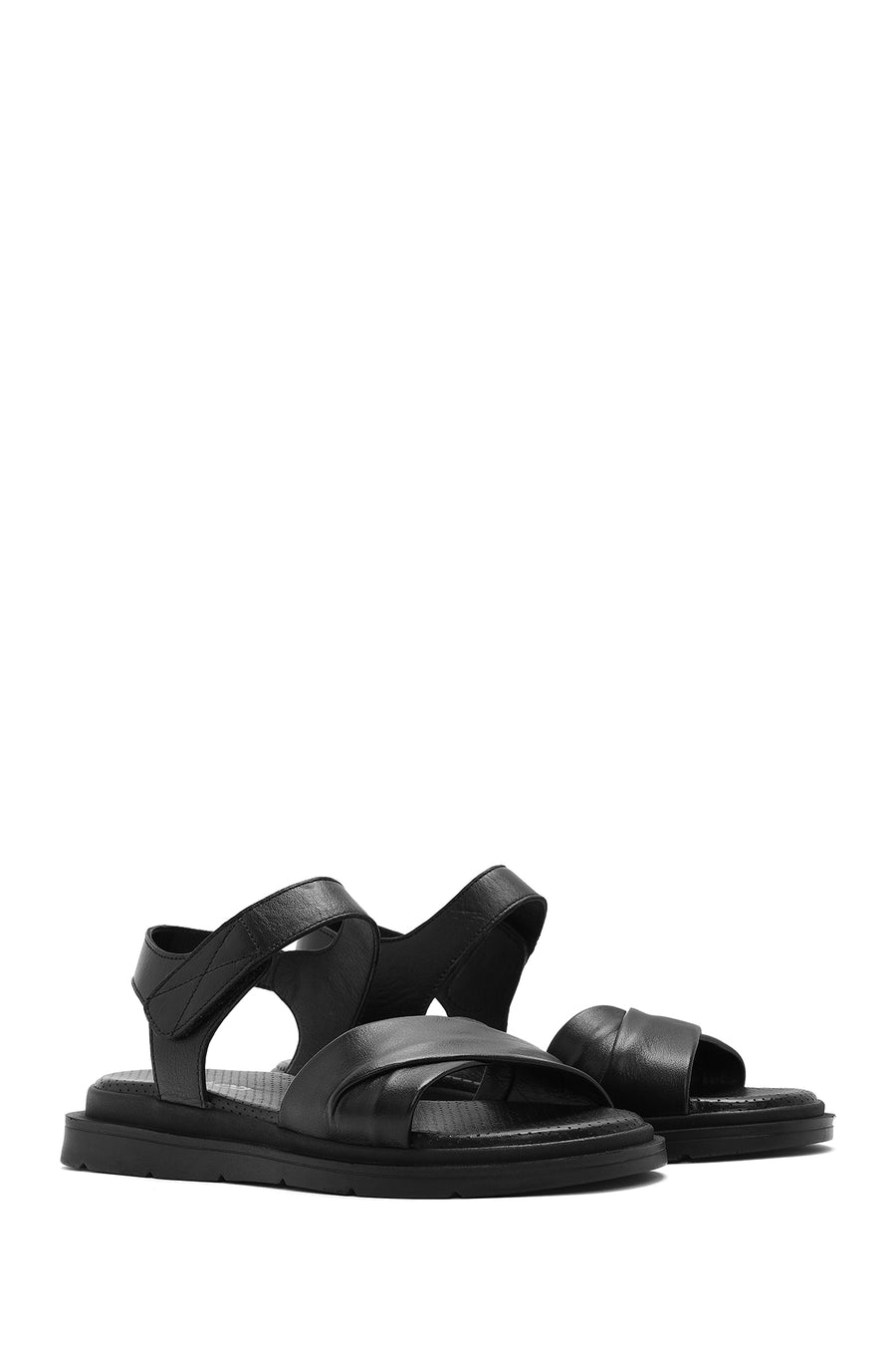 Women's Black Strappy Leather Sandals