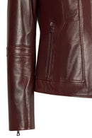 Pam Woman Burgundy Short Leather Jacket | Derimod