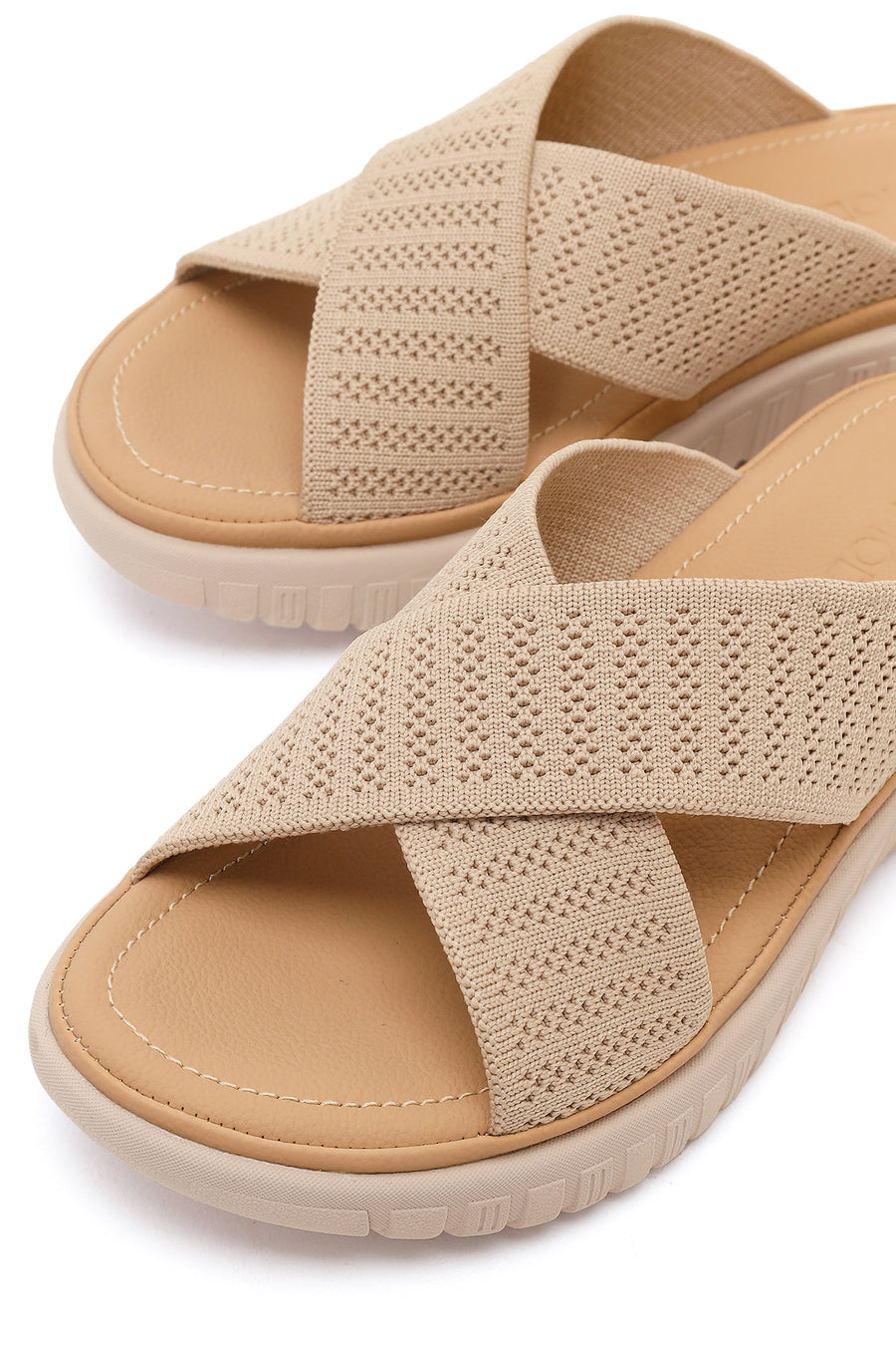 Women's Beige Thick-Soled Fabric Comfort Slippers