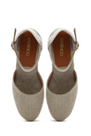 Women's Beige Ankle Buckle Wedge Heel Fabric Espadrille Sandals | Derimod