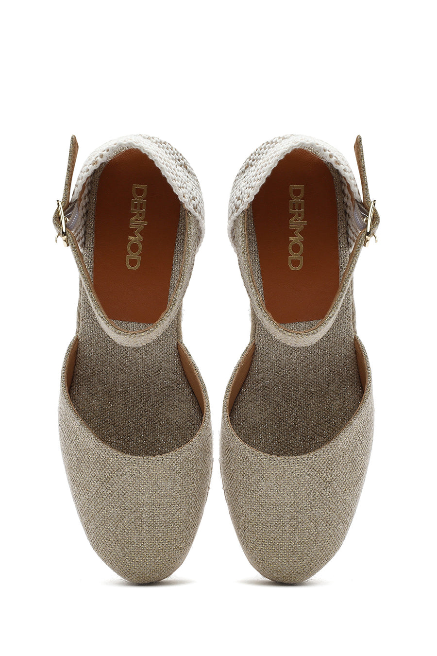 Women's Beige Ankle Buckle Wedge Heel Fabric Espadrille Sandals