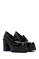 Women's Black Patent Leather Heeled Loafer | Derimod