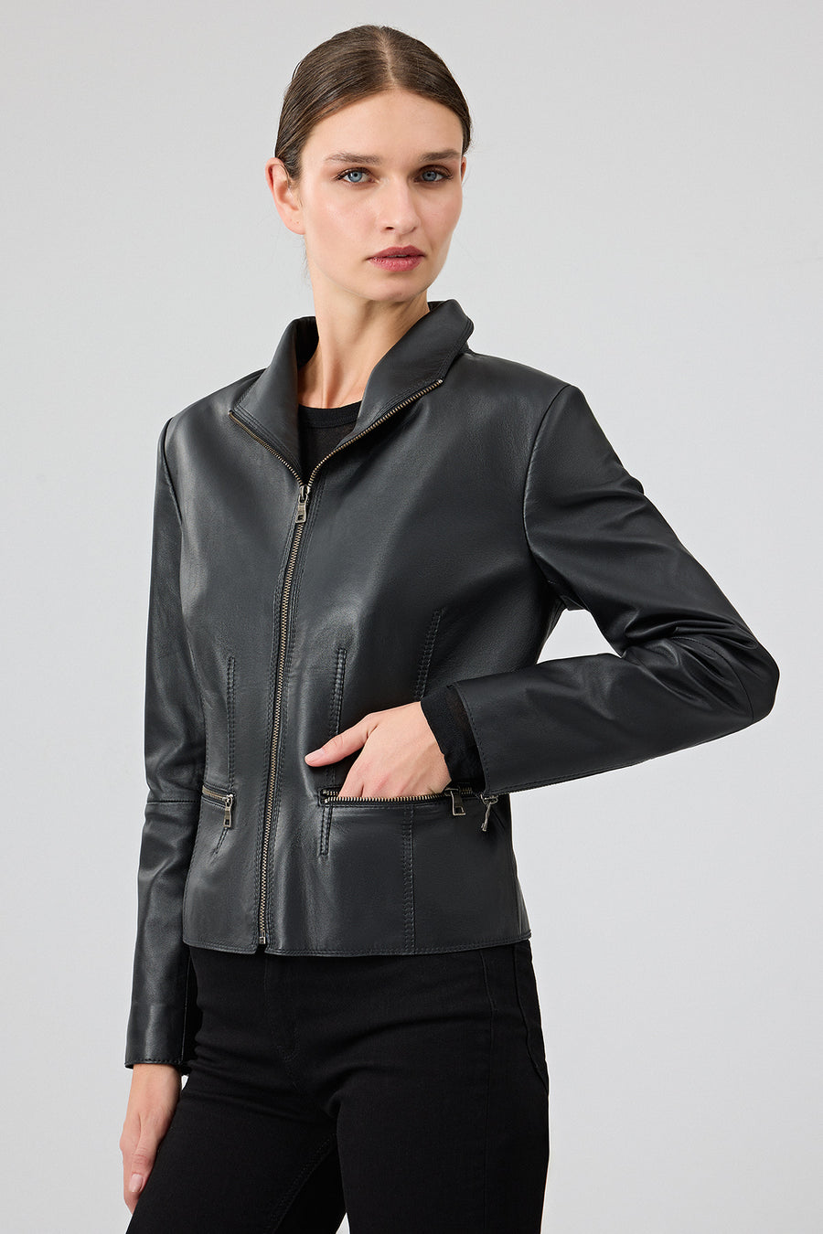 Amy Women's Black Short Leather Jacket