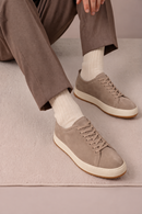 Erkek Bej Bağcıklı Kalın Tabanlı Süet Deri Sneaker | Derimod