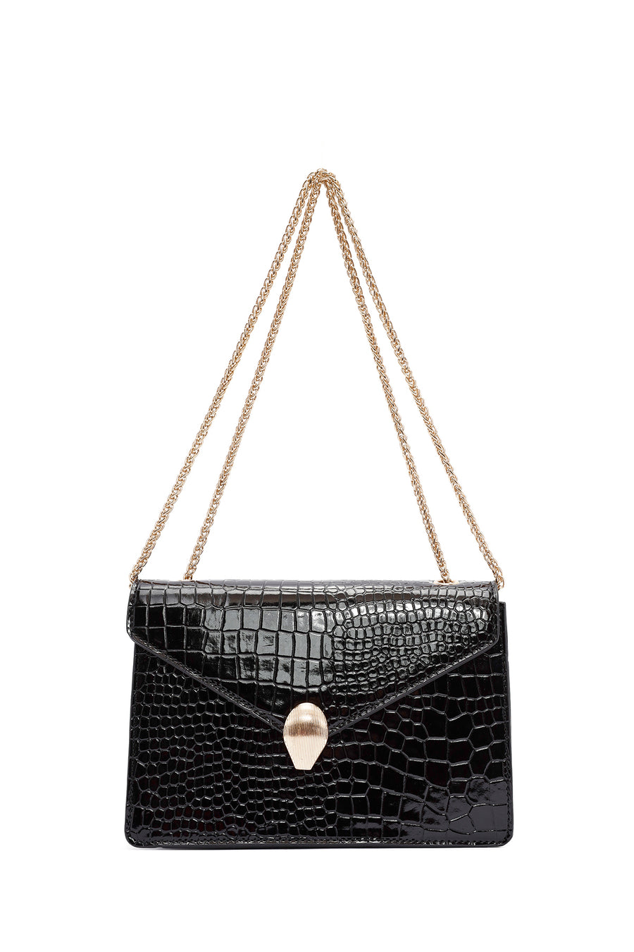 Women's Black Long Strap Crocodile Crossbody Bag