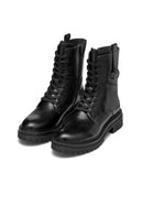 Geox Women's Black Iridea Lace-Up Leather Combat Boots | Derimod