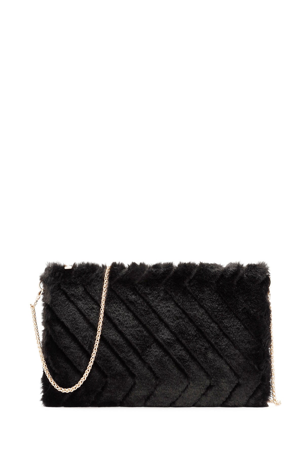 Women's Black Chain Strap Plush Clutch Bag 24WBD2206PH | Derimod