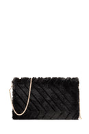 Women's Black Chain Strap Plush Clutch Bag | Derimod