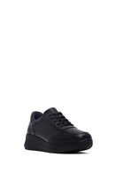 Woman Black Lace-Up Thick-Soled Leather Sneaker | Derimod